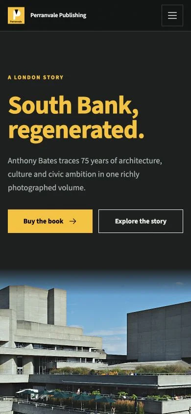 Perranvale homepage on a phone, with readable text and clear book links